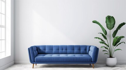 Blue sofa in a sunny room - obrazy, fototapety, plakaty