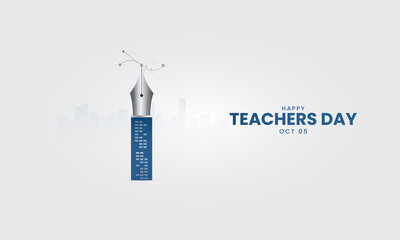 Happy Teachers Day. Teacher day creative concept, pen, pencil, book, fire, Creative  Design for banner poster, 3D Illustration