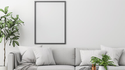 Gray sofa and blank frame