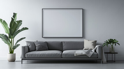 Gray sofa and blank frame