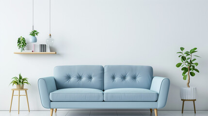 Light blue sofa in a sunny room