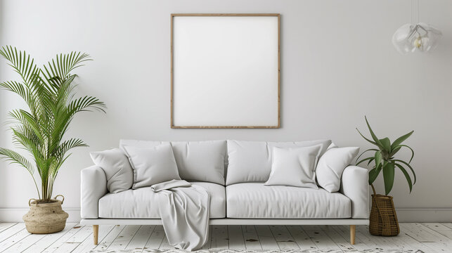 Gray sofa and blank frame