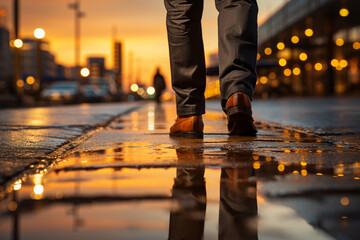 businessman walk on road and start to success, close up shoes walking, goal and target concept. - Powered by Adobe