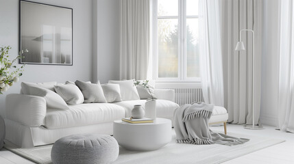 White room, white sofa - obrazy, fototapety, plakaty