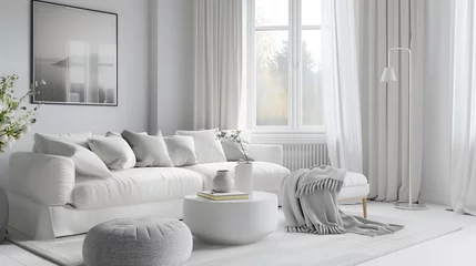 Fotobehang White room, white sofa © Ukiuki-tsuguri