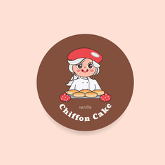 Vanilla chiffon cake by cute grandmother chef. Logo sticker design.