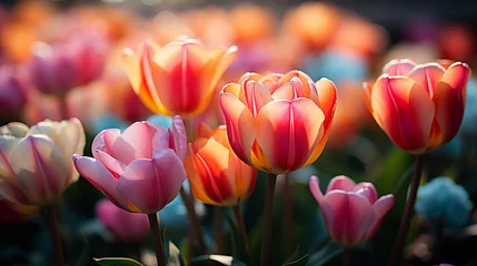 Foto op Canvas Close up colorful tulip field background. © artpritsadee