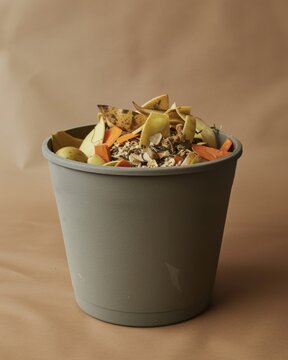 Organic waste in a bin, emphasizing the importance of composting and waste separation