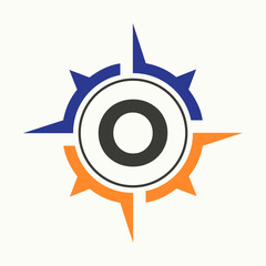 Compass Logo On Letter O Alphabet. Navigator Symbol