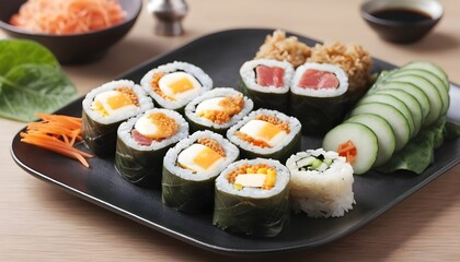 Korean rice roll Kimbap or gimbap made from steamed white rice.  Isolated, white background
