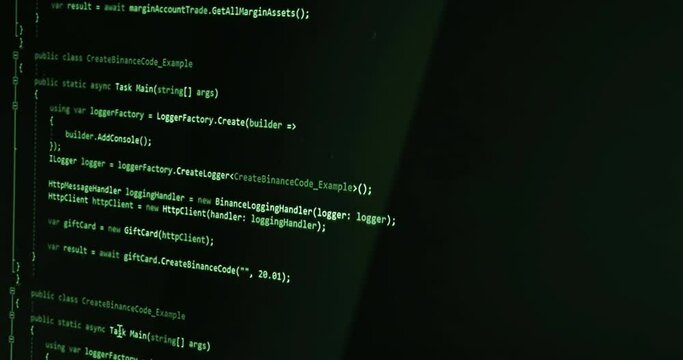hacker scrolls program code on notebook computer, cyber security concept
