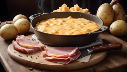 Melted cheese and ham