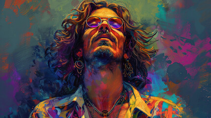 portrait of  Hippie man, flower power - obrazy, fototapety, plakaty