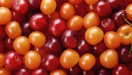 Fototapeta na wymiar Mix of yellow and red ripe cherries