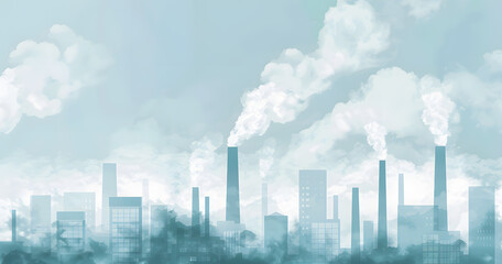 Smoke stacks rising from a factory. Suitable for industrial and environmental themes
