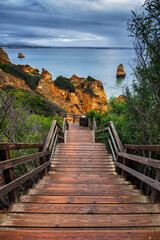 Wooden Steps To Camilo Beach In Algarve, Portugal
