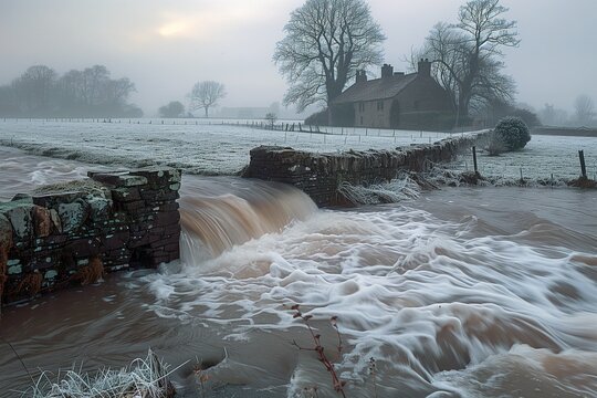 Winter Overflow at English Countryside