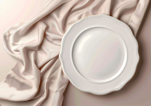 Isolated empty round glazed plate with swirl decorativ
