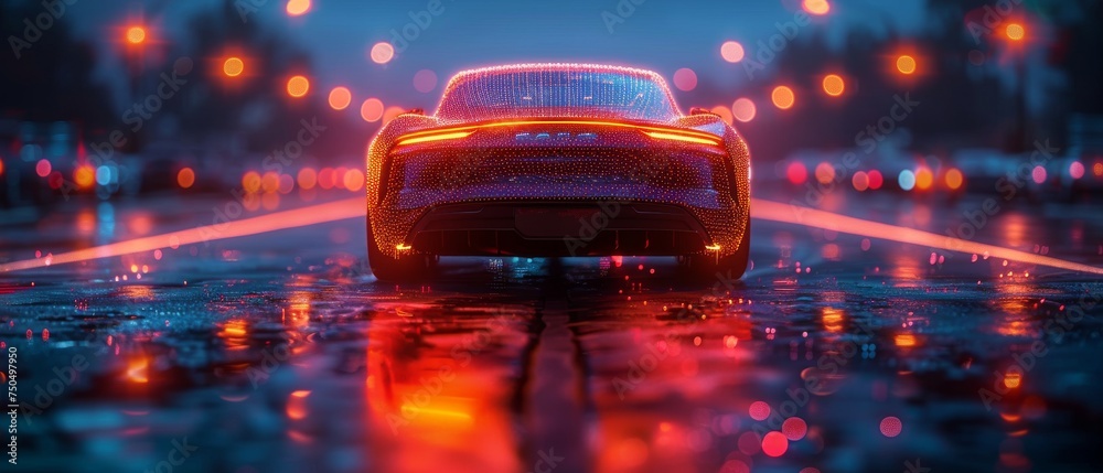 Fototapete IoT, smart car (HUD), autonomous self-driving (self-driving mode), mobile sensor system and internet sensor system in metro area with graphic sensor and radar signal system.