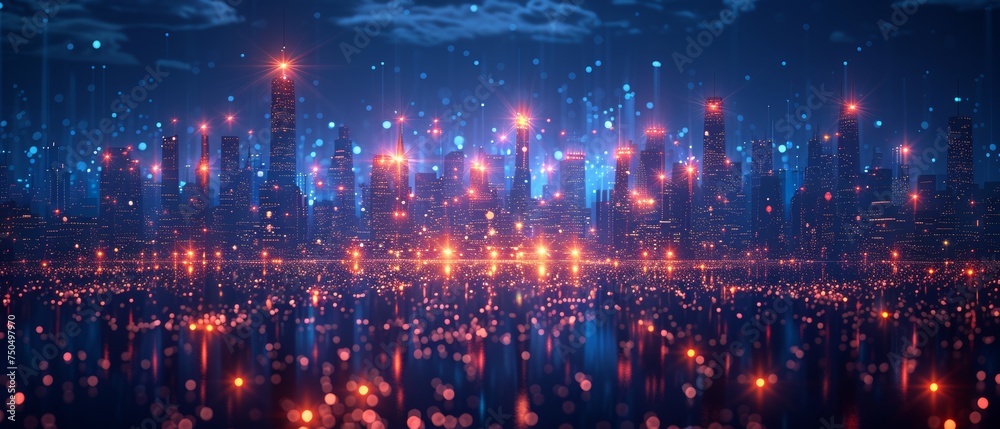 Poster Abstract polygon pattern with speed line light, big data connection technology concept for a smart city.