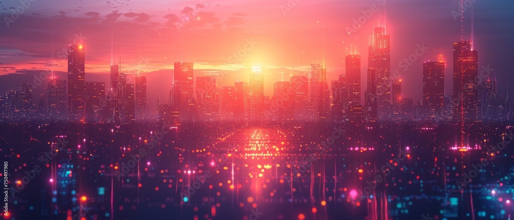 Aufkleber the concept of a smart city and wireless communication network, abstract image visualization, and th