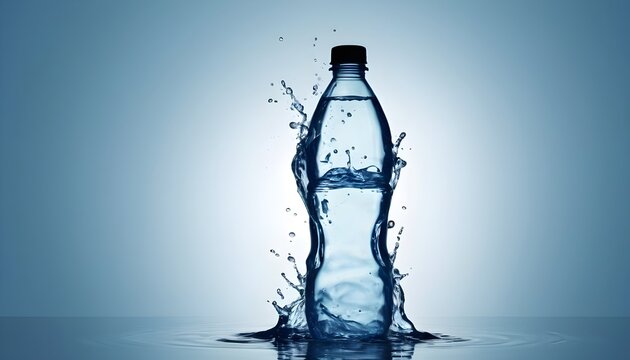 Silhouette of bottle with water splashes