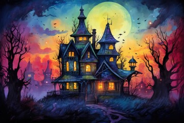 Fototapeta na wymiar Haunted House with Dark Horror Atmosphere. Haunted Scene House.