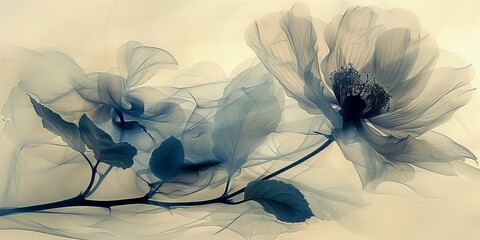 Transparent flowers in back light on white background.