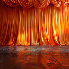 orange curtain draped satin backdrop, stage photo background
