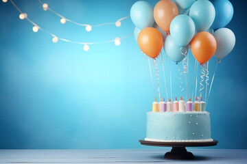 Cake Smash party. Balloons backdrop with cake. Happy birthday celebrating . Decoration birthday photo zone.