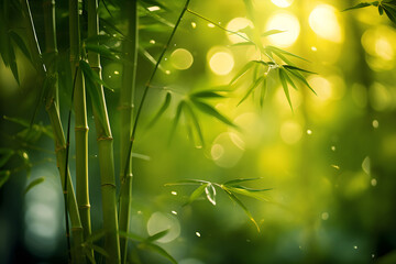 Enchanting Bamboo Forest Imbued with Ethereal Light and Tranquility: Nature's Lush Green Cathedral