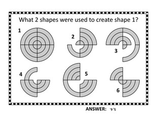 Abstract brain game, or visual puzzle. Answer included.
