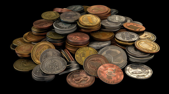 Lots of Thai coins isolated on black background