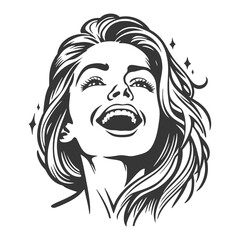 happy woman laughing, depicted in a vintage comic book style. Lady sketch engraving generative ai fictional character raster illustration. Scratch board imitation.