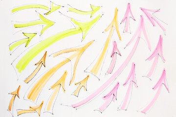 Modern abstract art set of arrows on white background. Hand Drawing of arrows in an artistic style