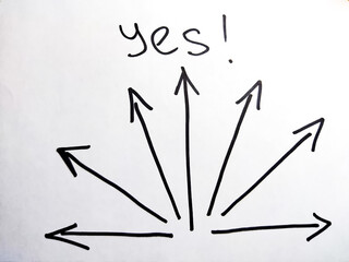 Hand drawn black marker arrows as a fan of possibilities. The concept of business, choosing...