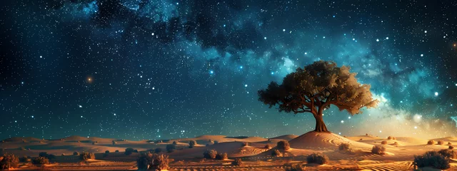 Gordijnen Glowing Solitude: The Bioluminescent Oasis of the Desert © Manuel