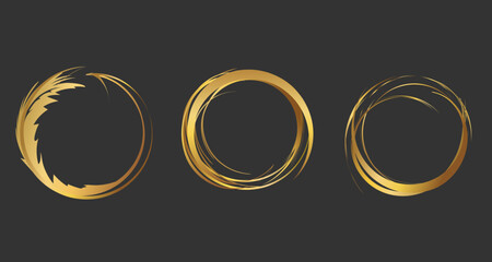 Gold round frame. Unique line gold ring design