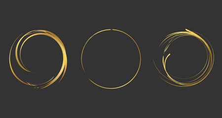 Gold round frame. Unique line gold ring design - obrazy, fototapety, plakaty