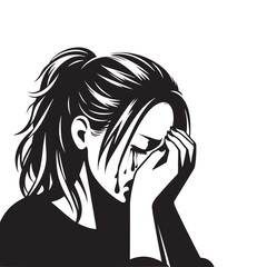 Tearful Embrace: Vector Crying Person Silhouette - Expressing Emotion Through Graceful Sorrow in Poignant Form. crying reaction vector, crying Illustration.