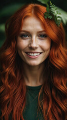 Fototapeta premium Gorgeous white young woman with red hair and freckles.