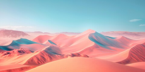 Otherworldly abstract landscape red desert in unexpected colors with wavy dunes - obrazy, fototapety, plakaty
