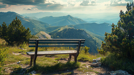 Old bench stands on top of the mountain