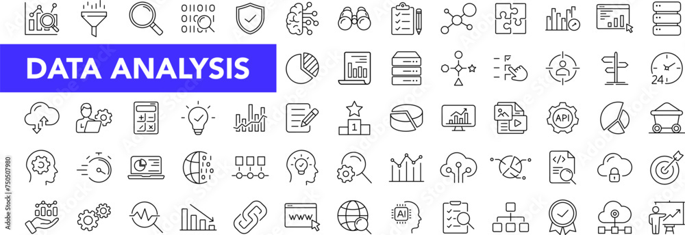 Poster Data analysis icon set with editable stroke. Data analytics thin line icon collection. Vector illustration