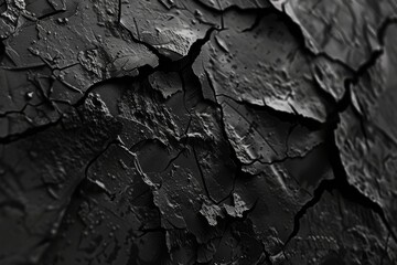 close-up view of a weathered surface with a web of cracks, captured in black and white