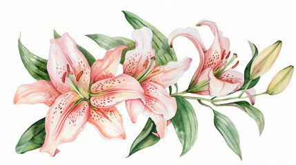 Original Lily flowers watercolor illustration