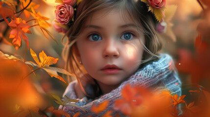 portrait of the girl in autumn forest