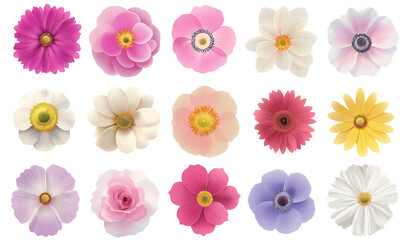 Set of different beautiful flowers on white background. Banner design. Generative ai. - obrazy, fototapety, plakaty