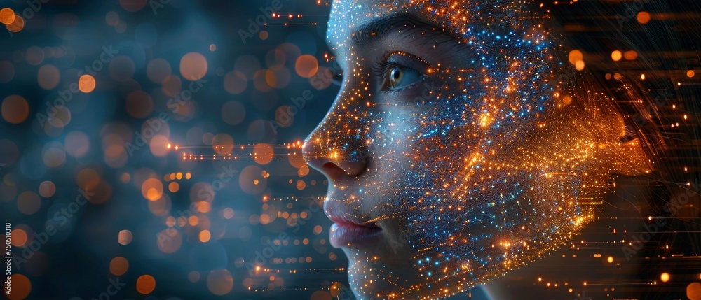 Fototapete AI (Artificial Intelligence). Communication network. Human and technology concepts.
