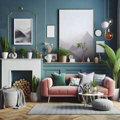 Poster Frame in Modern Interior Background, Scandinavian Style Living Room